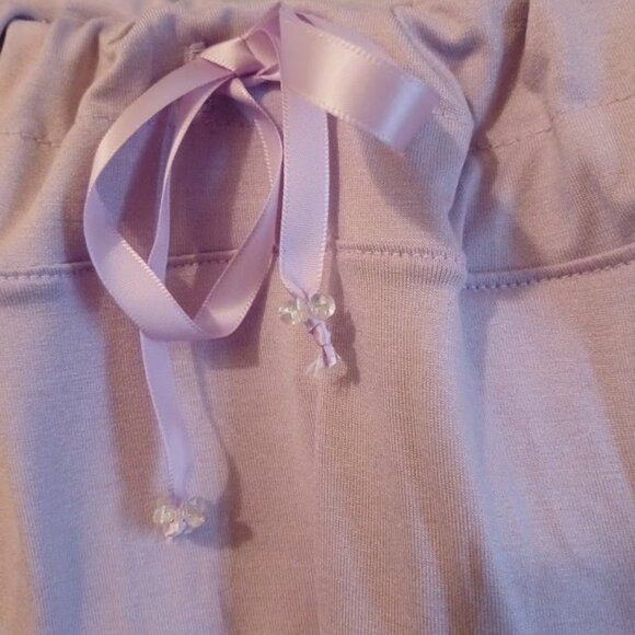 New Tiered Mini Skirt M 8/10 Lavender Drawstring waist Ribbon and beads Stretch - Picture 4 of 7